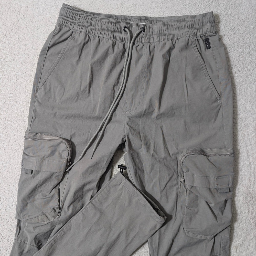 PacSun ZIP Cargo Pants Men Sm 28x29" Gray Slim Drawstring Waist Bungee Cuffs